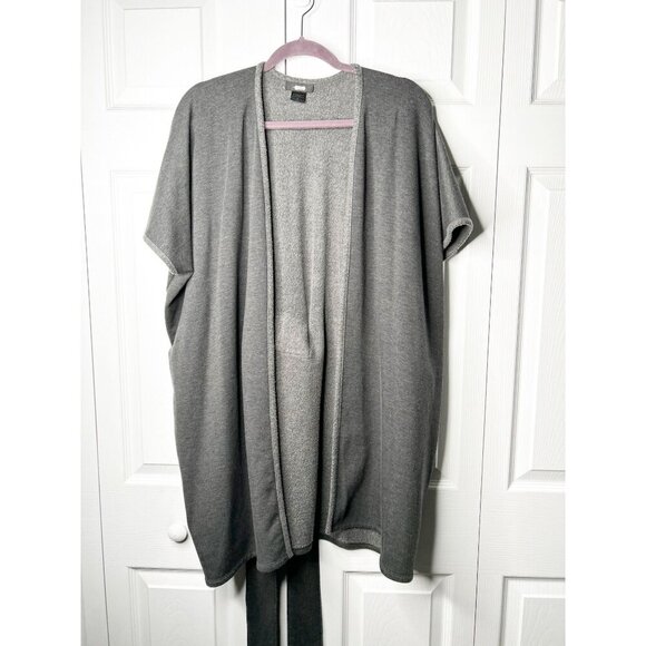 Josie Natori Anthracite Grey Short Sleeve Brushed Wrap Cardigan Women's X-Small - Picture 1 of 8